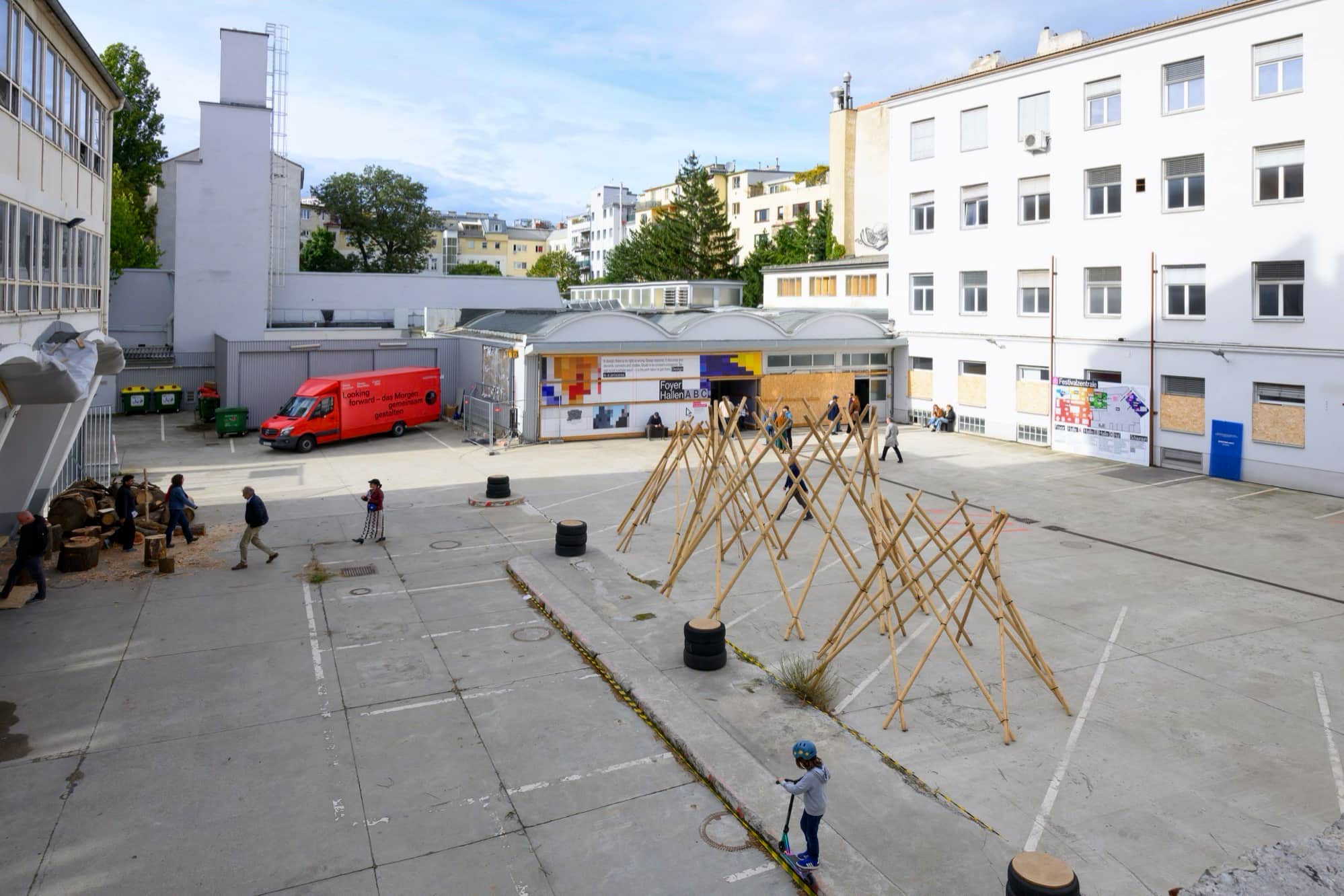 View onto the main hall from the festival quarter's courtyard.