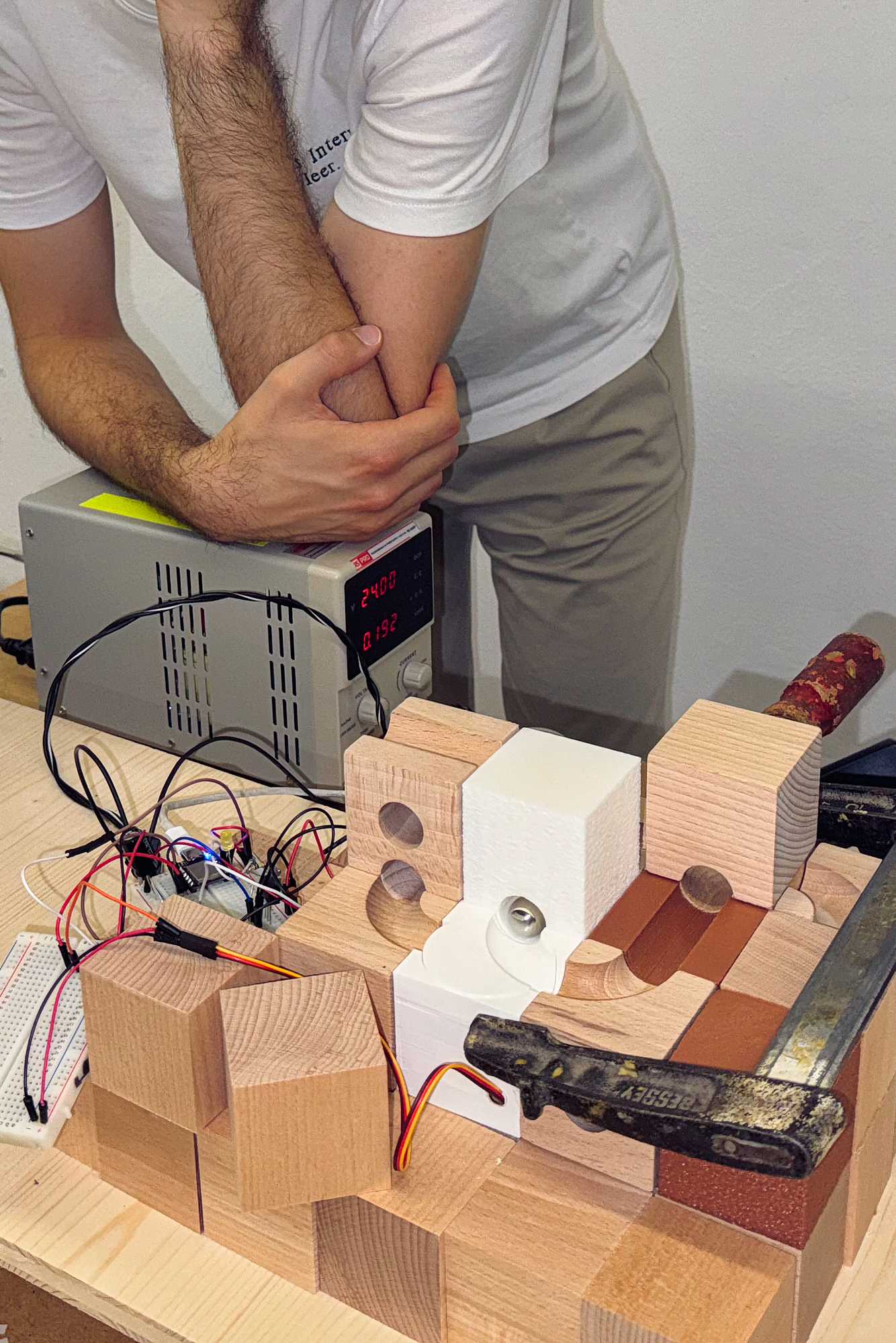 Behind-the-scenes view of marble track construction