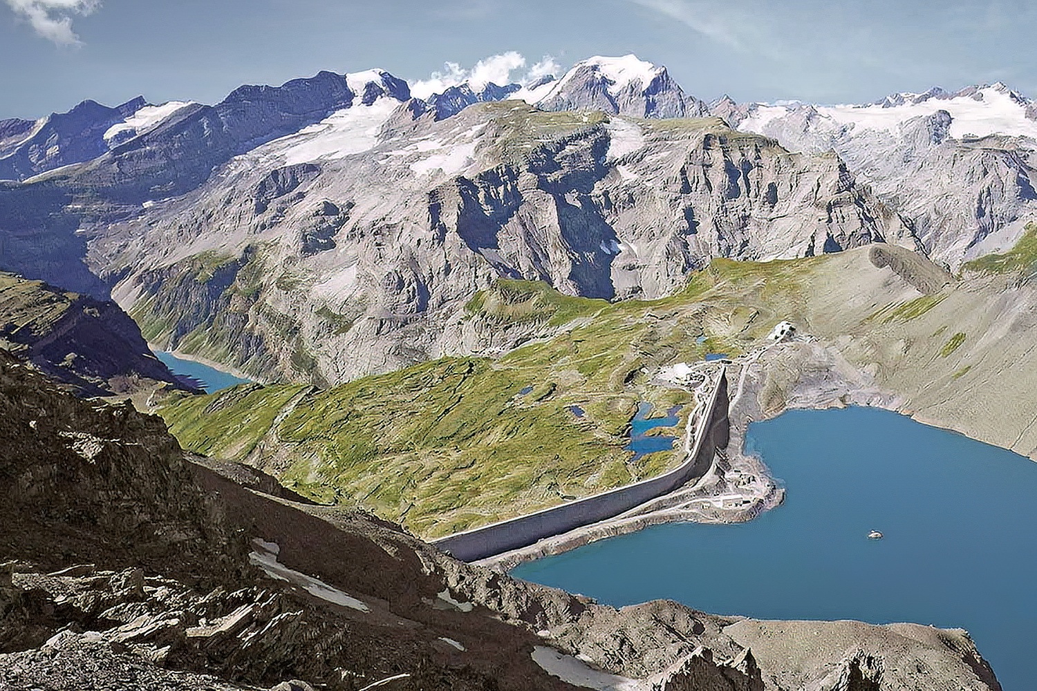 panoramic view of a hydroelectric reservoir