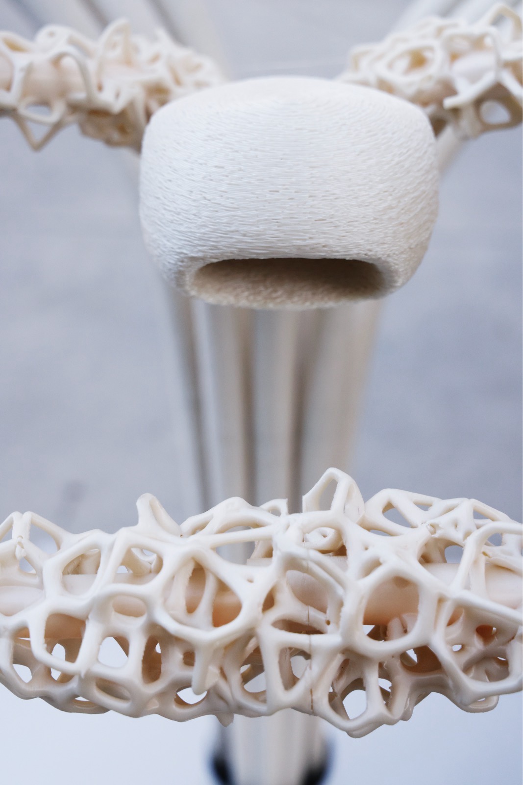 Closeup of the organic and porous surface of the sculpture.