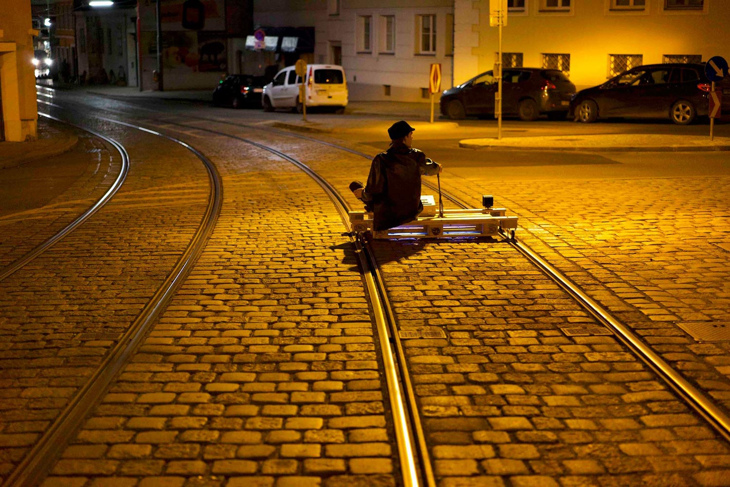 schienenwagen on tram tracks